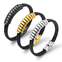 cuir PU bracelet, avec Acier titane, Placage, Double couche & Résistant à la corrosion & Style coréen & pour homme, plus de couleurs à choisir, protéger l'environnement, sans nickel, plomb et cadmium, 7mm, 43mm Environ 8 pouce, Vendu par brin