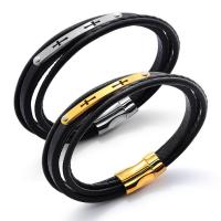 Acier titane bracelet, avec cuir PU, Placage, Résistant à la corrosion & pour homme & 5 brins, plus de couleurs à choisir, 43mm Environ 8.5 pouce, Vendu par brin