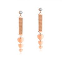 Acier titane Boucle d'oreille goutte, Plaqué de couleur d'or rose, Style coréen & pour femme & avec strass, 50mm, Vendu par paire