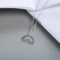 Zircon cubique Micro Pave collier en argent sterling, argent sterling 925, Arc en ciel, Plaqué de platine, chaîne ovale & pavé de micro zircon & pour femme Environ 16.1 pouce, Vendu par brin