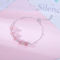 plata de ley 925 Pulsera, con Strawberry cuarzo, con 1.18lnch extender cadena, chapado en platina real, cadena oval & para mujer, 5mm, longitud:aproximado 6.1 Inch, Vendido por Sarta