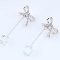 Brass Split Earring, Bowknot, platinum plated, for woman & with cubic zirconia, nickel, lead & cadmium free 