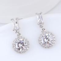 Boucles d'oreilles en laiton zircon cubique, Plaqué de platine, pour femme & avec zircone cubique, protéger l'environnement, sans nickel, plomb et cadmium Vendu par paire