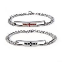 Zinc bracelets en strass en alliage , alliage de zinc, Placage de couleur argentée, unisexe & normes différentes pour le choix & chaîne de gourmette & avec strass, 48mm Environ 6.5 pouce, Environ  8 pouce, Vendu par brin