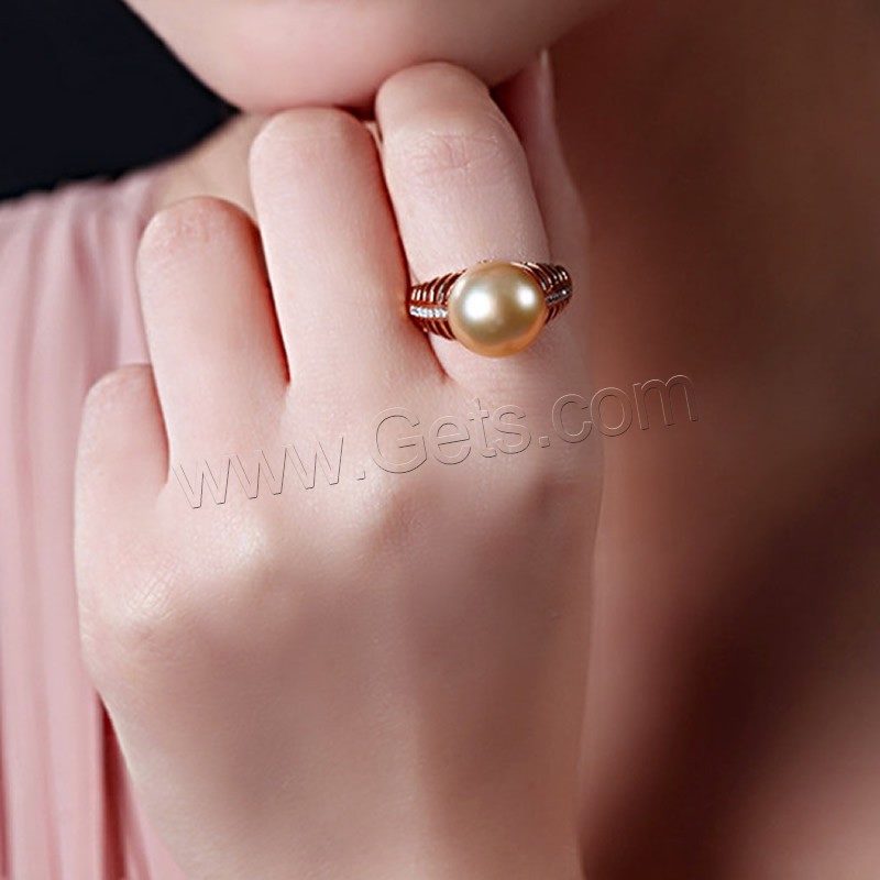 Brass Finger Ring, with Glass Pearl, real rose gold plated, different size for choice & for woman & with rhinestone, Sold By PC