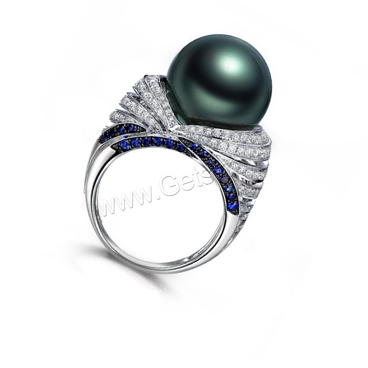 Brass Finger Ring, with Glass Pearl, platinum plated, different size for choice & for woman & with rhinestone, Sold By PC