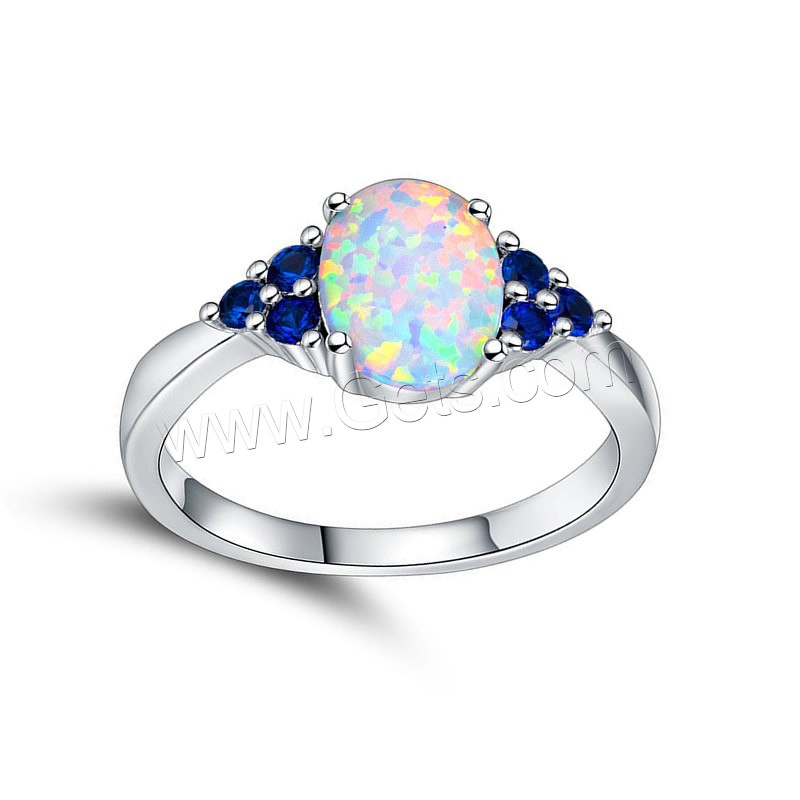 Brass Finger Ring, with Opal, platinum plated, different size for choice & for woman & with rhinestone, 6x8mm, Sold By PC