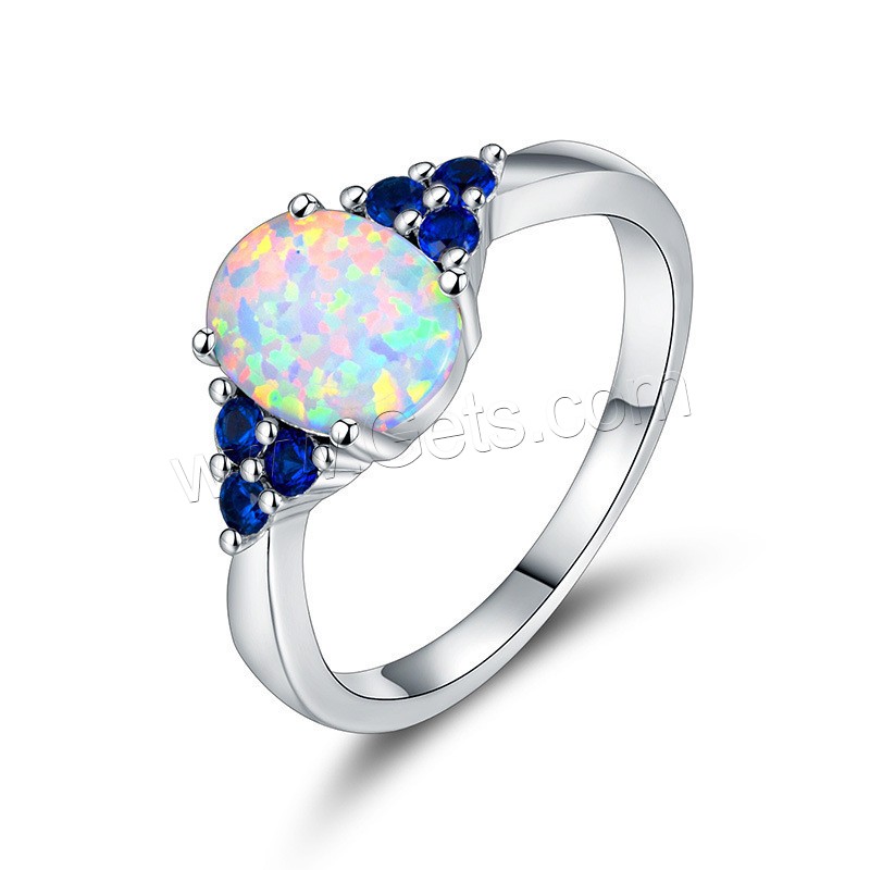 Messing Fingerring, mit Opal, platiniert, verschiedene Größen vorhanden & für Frau & mit Strass, 6x8mm, verkauft von PC