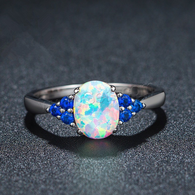 Messing Fingerring, mit Opal, platiniert, verschiedene Größen vorhanden & für Frau & mit Strass, 6x8mm, verkauft von PC