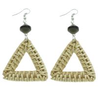 Canne Boucle d'oreille goutte, avec bois, laiton boucle d'oreille crochet, triangle, motif tissé & pour femme Vendu par paire