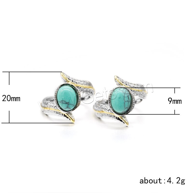 Bague en alliage Zinc turquoise, alliage de zinc, avec turquoise synthétique, forme de plume, Placage, normes différentes pour le choix & pour femme, 9mm, 20mm, Vendu par PC