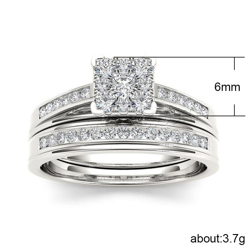 Zinc Alloy Finger Ring, silver color plated, different size for choice & for woman & with cubic zirconia, 6mm, Sold By PC