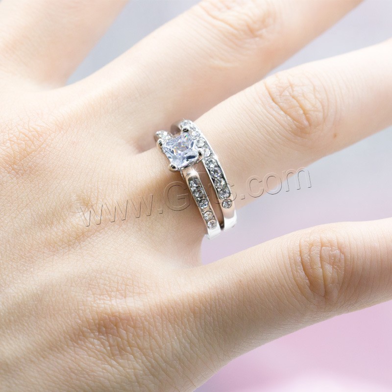 Zinc Alloy Finger Ring, silver color plated, different size for choice & for woman & with cubic zirconia, 6mm, Sold By PC