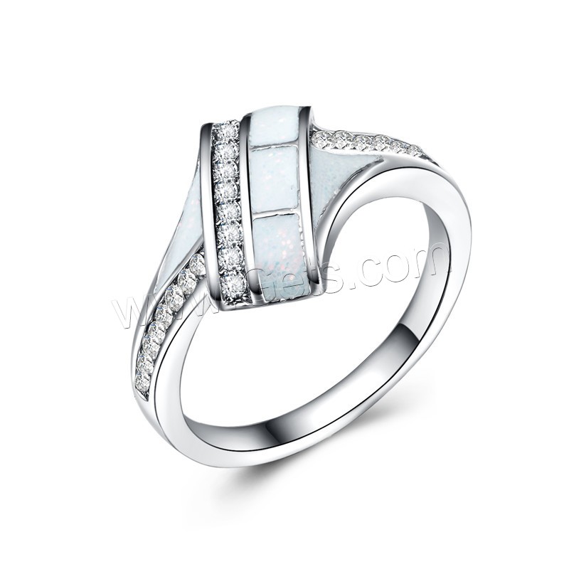 alliage de zinc bague, avec Opale, Placage de couleur argentée, normes différentes pour le choix & pour femme & avec strass, plus de couleurs à choisir, Vendu par PC