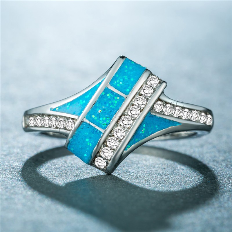 alliage de zinc bague, avec Opale, Placage de couleur argentée, normes différentes pour le choix & pour femme & avec strass, plus de couleurs à choisir, Vendu par PC