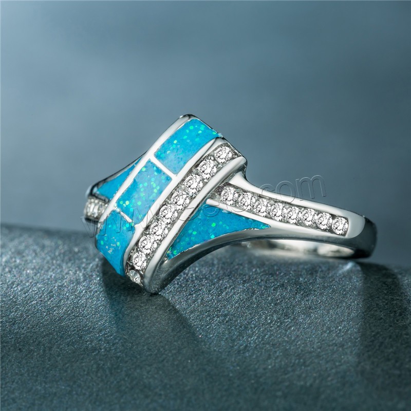 alliage de zinc bague, avec Opale, Placage de couleur argentée, normes différentes pour le choix & pour femme & avec strass, plus de couleurs à choisir, Vendu par PC