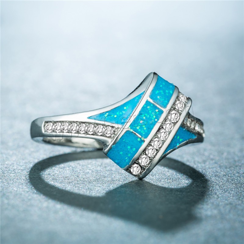 alliage de zinc bague, avec Opale, Placage de couleur argentée, normes différentes pour le choix & pour femme & avec strass, plus de couleurs à choisir, Vendu par PC