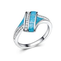 alliage de zinc bague, avec Opale, Placage de couleur argentée, normes différentes pour le choix & pour femme & avec strass, plus de couleurs à choisir, Vendu par PC