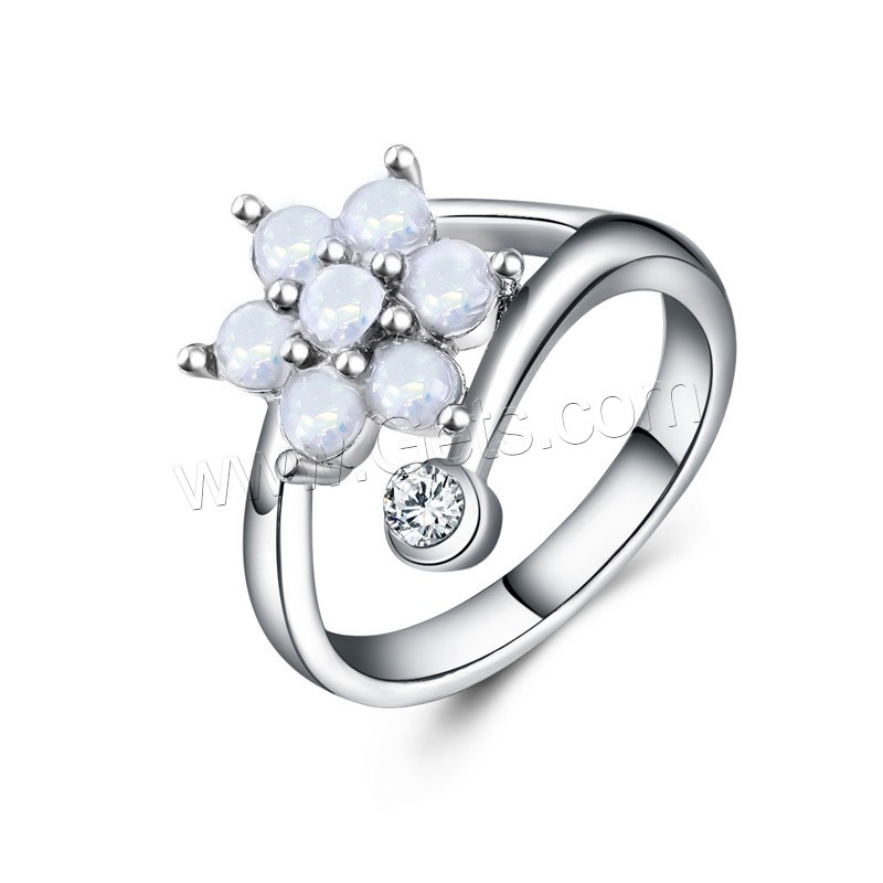 alliage de zinc bague, avec Opale, fleur, Placage de couleur argentée, normes différentes pour le choix & pour femme & avec strass, plus de couleurs à choisir, 10mm, Vendu par PC