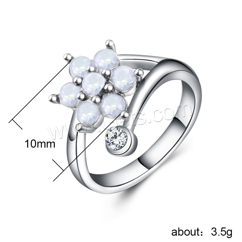 alliage de zinc bague, avec Opale, fleur, Placage de couleur argentée, normes différentes pour le choix & pour femme & avec strass, plus de couleurs à choisir, 10mm, Vendu par PC