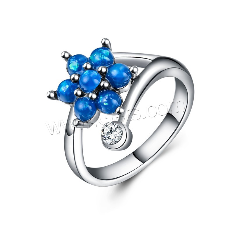 alliage de zinc bague, avec Opale, fleur, Placage de couleur argentée, normes différentes pour le choix & pour femme & avec strass, plus de couleurs à choisir, 10mm, Vendu par PC