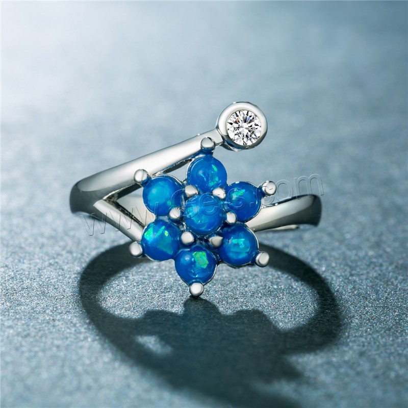 alliage de zinc bague, avec Opale, fleur, Placage de couleur argentée, normes différentes pour le choix & pour femme & avec strass, plus de couleurs à choisir, 10mm, Vendu par PC