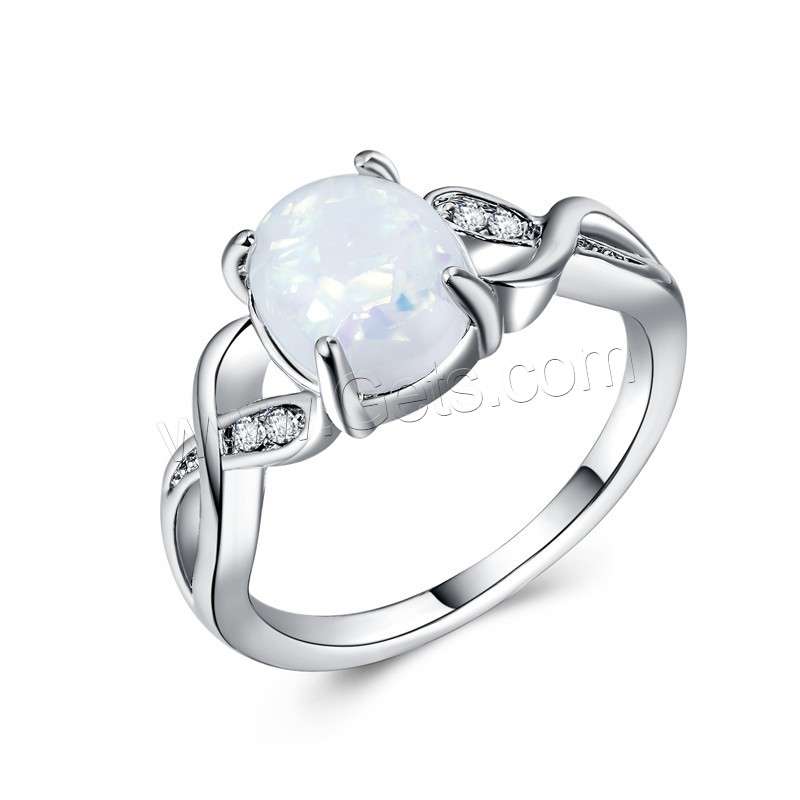 alliage de zinc bague, avec Opale, Placage de couleur argentée, normes différentes pour le choix & pour femme & avec strass, plus de couleurs à choisir, Vendu par PC