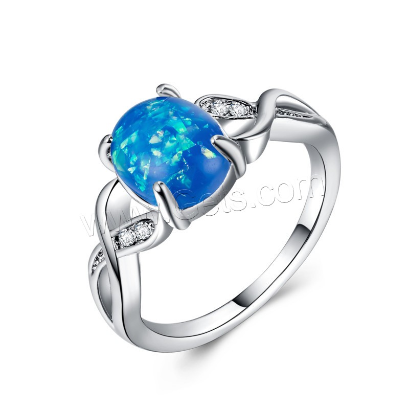 alliage de zinc bague, avec Opale, Placage de couleur argentée, normes différentes pour le choix & pour femme & avec strass, plus de couleurs à choisir, Vendu par PC