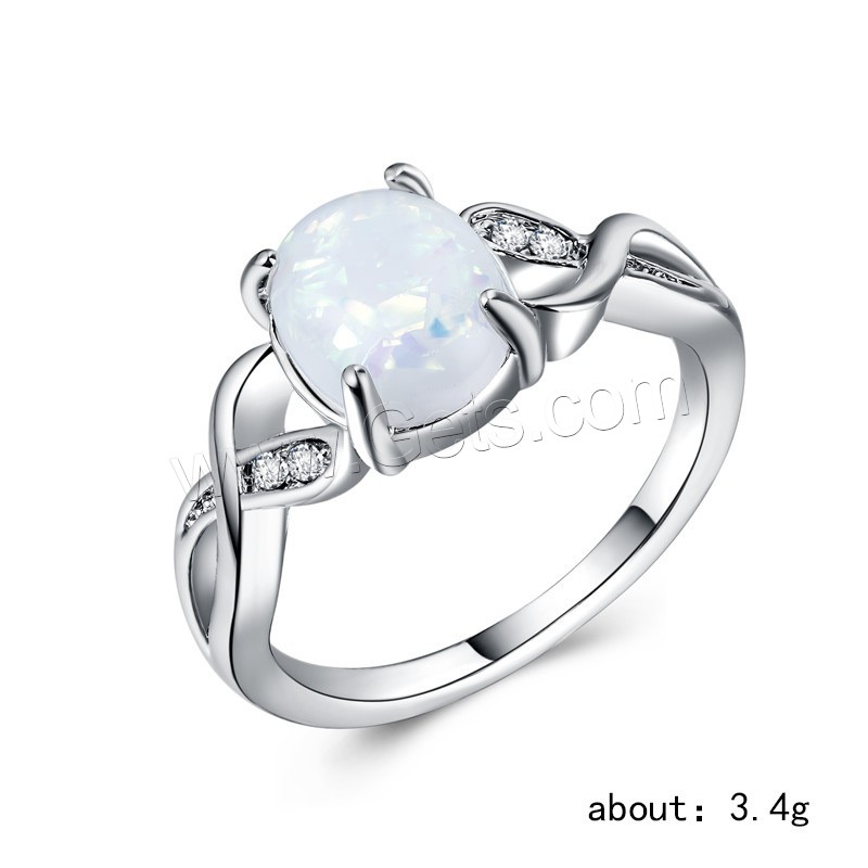 alliage de zinc bague, avec Opale, Placage de couleur argentée, normes différentes pour le choix & pour femme & avec strass, plus de couleurs à choisir, Vendu par PC