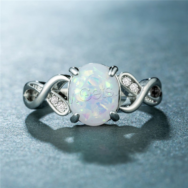 alliage de zinc bague, avec Opale, Placage de couleur argentée, normes différentes pour le choix & pour femme & avec strass, plus de couleurs à choisir, Vendu par PC