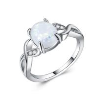 alliage de zinc bague, avec Opale, Placage de couleur argentée, normes différentes pour le choix & pour femme & avec strass, plus de couleurs à choisir, Vendu par PC