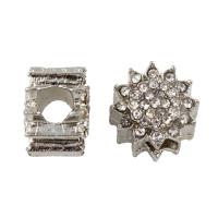 Strass Zink Legierung Europa Perlen, Zinklegierung, Blume, Platinfarbe platiniert, ohne troll & mit Strass, frei von Blei & Kadmium, 12x9mm, Bohrung:ca. 5mm, verkauft von PC