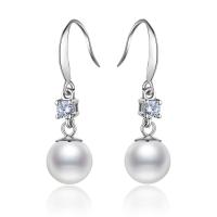 plata de ley 925 Pendientes con Colgantes, con Shell Pearl, para mujer & con circonia cúbica, 9x30mm, Vendido por Par