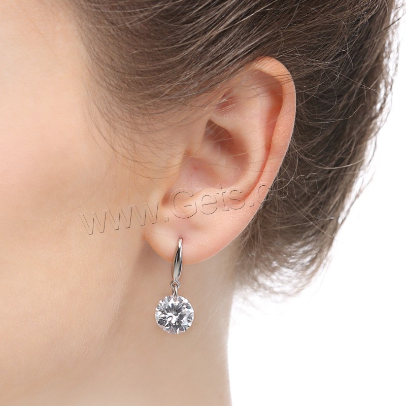 Sterling Silver Cubic Zirconia Earring, 925 Sterling Silver, with Cubic Zirconia, different size for choice & for woman, Sold By Pair