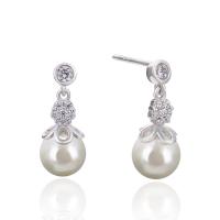 plata de ley 925 Pendientes con Colgantes, con Shell Pearl, para mujer & con circonia cúbica, 8.1x20.3mm, Vendido por Par