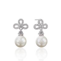 plata de ley 925 Pendientes con Colgantes, con Shell Pearl, para mujer & con circonia cúbica, 11x20.2mm, Vendido por Par