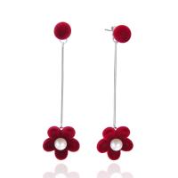 925 Sterling Silver Split Earring, with Flocking Fabric & Shell Pearl, Flower, for woman 