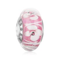 Moda lampwork bolas Europea, Cristal de murano, Toroidal, hecho a mano, con logo 925 & doble núcleo de plata esterlina sin rosca, Rosado, 8.7x15.5mm, agujero:aproximado 4.5mm, Vendido por UD