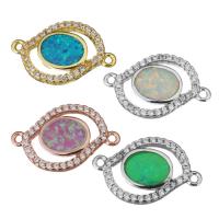 Brass Connector, with Opal, Evil Eye, plated, micro pave cubic zirconia & 1/1 loop Approx 1mm 