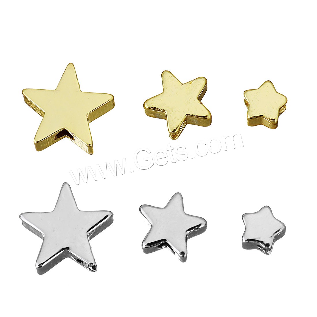 Brass Jewelry Beads, Star, plated, different size for choice, more colors for choice, Hole:Approx 1.5mm, Sold By PC