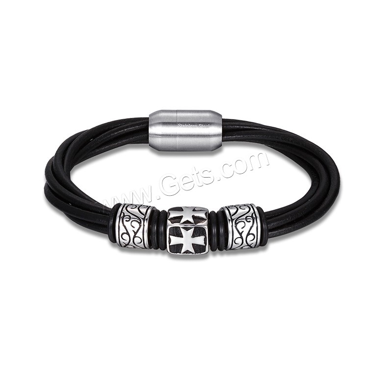 Acier titane bracelet, avec Cuir, normes différentes pour le choix & pour homme & 5 brins & noircir, 12mm, 36mm, Longueur:Environ 7.2 pouce, Environ  7.8 pouce, Environ  8.5 pouce, Vendu par brin