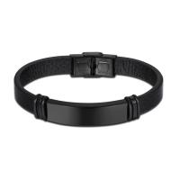 Titanium Steel Bracelet, with Leather, black ionic, Unisex 12mm, 41mm Approx 8 Inch, Approx  8.2 Inch, Approx  8.5 Inch 