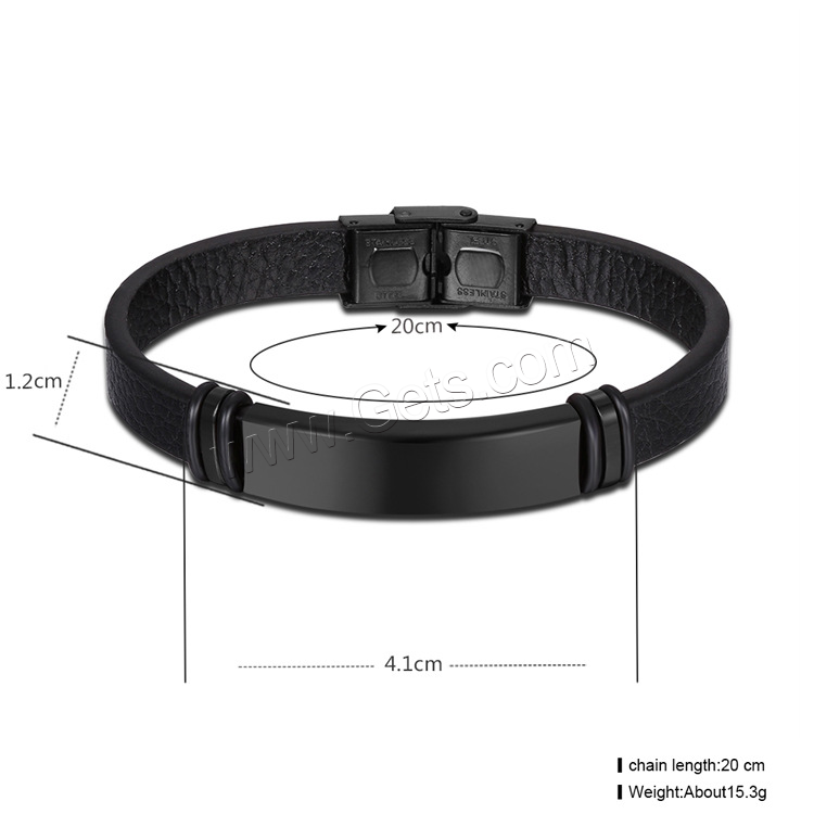 Partículas de acero Pulsera, con Cuero, iónico negro, unisexo & diverso tamaño para la opción, 12mm, 41mm, longitud:aproximado 8 Inch, aproximado  8.2 Inch, aproximado  8.5 Inch, Vendido por Sarta