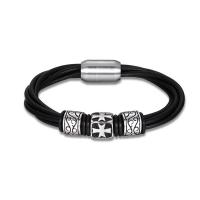 Acier titane bracelet, avec Cuir, normes différentes pour le choix & pour homme & 5 brins & noircir, 12mm, 36mm Environ 7.2 pouce, Environ  7.8 pouce, Environ  8.5 pouce, Vendu par brin