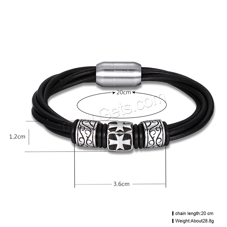 Acier titane bracelet, avec Cuir, normes différentes pour le choix & pour homme & 5 brins & noircir, 12mm, 36mm, Longueur:Environ 7.2 pouce, Environ  7.8 pouce, Environ  8.5 pouce, Vendu par brin