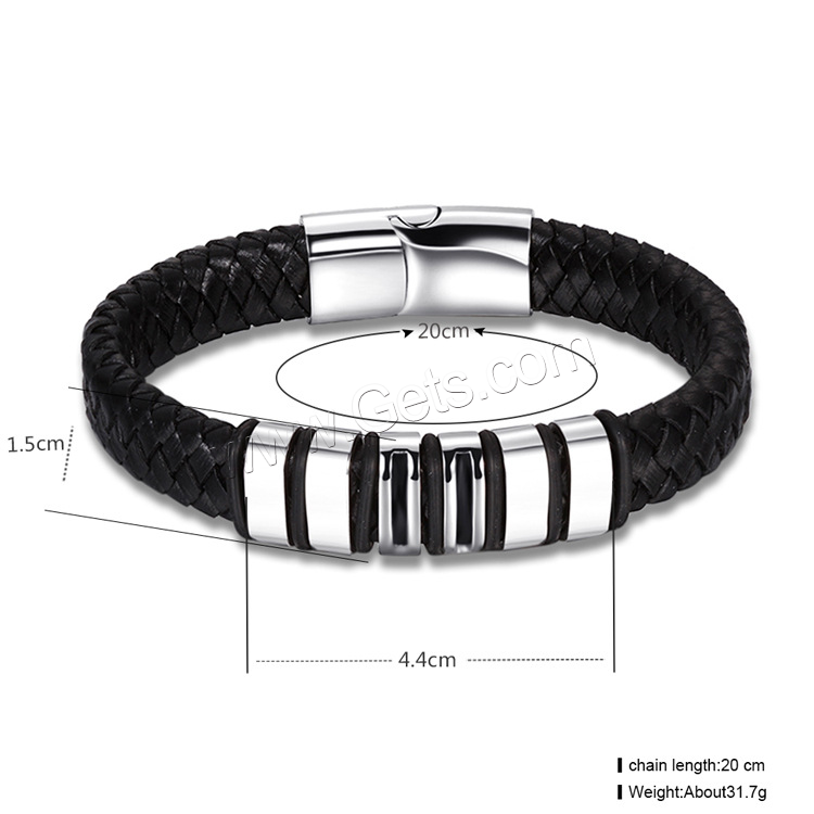 Acier titane bracelet, avec Cuir, Placage, normes différentes pour le choix & pour homme, 15mm, 44mm, Longueur:Environ 7.2 pouce, Environ  7.8 pouce, Environ  8.5 pouce, Vendu par brin