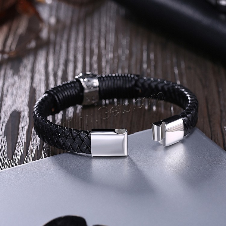 Acier titane bracelet, avec Cuir, normes différentes pour le choix & pour homme & noircir, 18mm, 22mm, Longueur:Environ 7.8 pouce, Environ  8.5 pouce, Vendu par brin