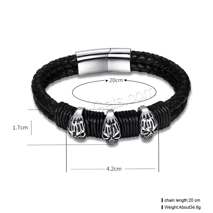 Acier titane bracelet, avec Cuir, Double couche & normes différentes pour le choix & pour homme & noircir, 17mm, 42mm, Longueur:Environ 7.8 pouce, Environ  8.5 pouce, Vendu par brin