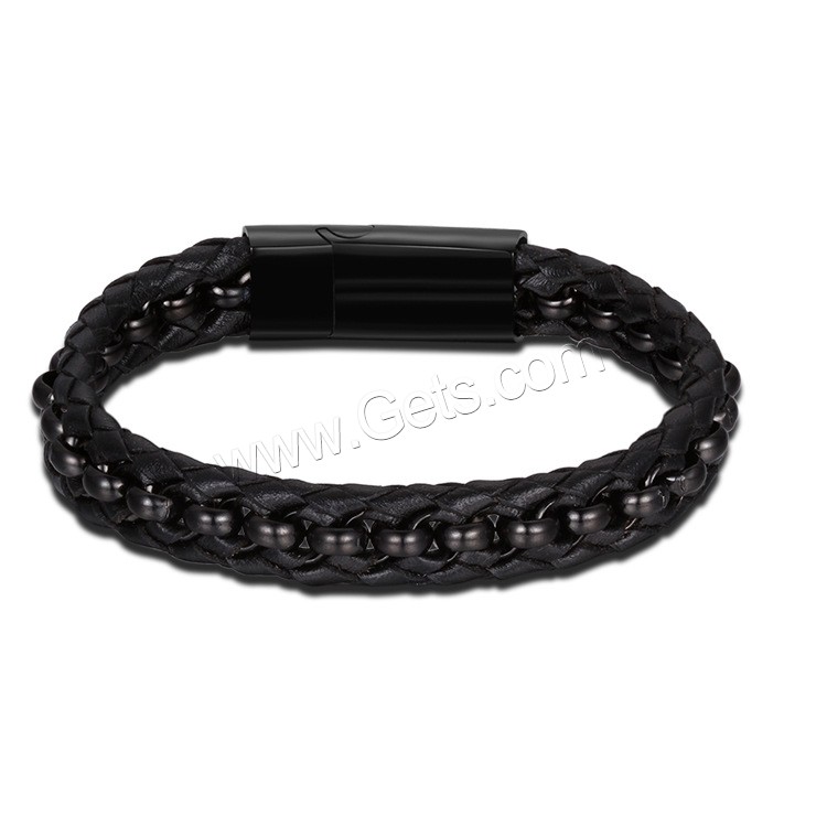 Acier titane bracelet, avec Cuir, ionique noire, normes différentes pour le choix & pour homme, 13mm, 33mm, Longueur:Environ 7.2 pouce, Environ  7.8 pouce, Environ  8.5 pouce, Vendu par brin