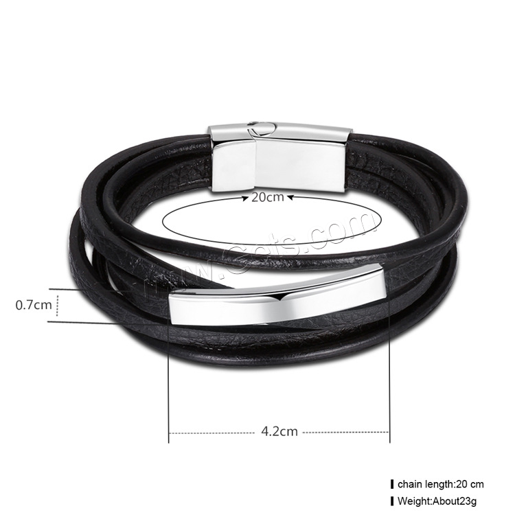 Acier titane bracelet, avec Cuir, multicouche & normes différentes pour le choix & pour homme, 7mm, 42mm, Longueur:Environ 7.2 pouce, Environ  7.8 pouce, Environ  8.5 pouce, Vendu par brin